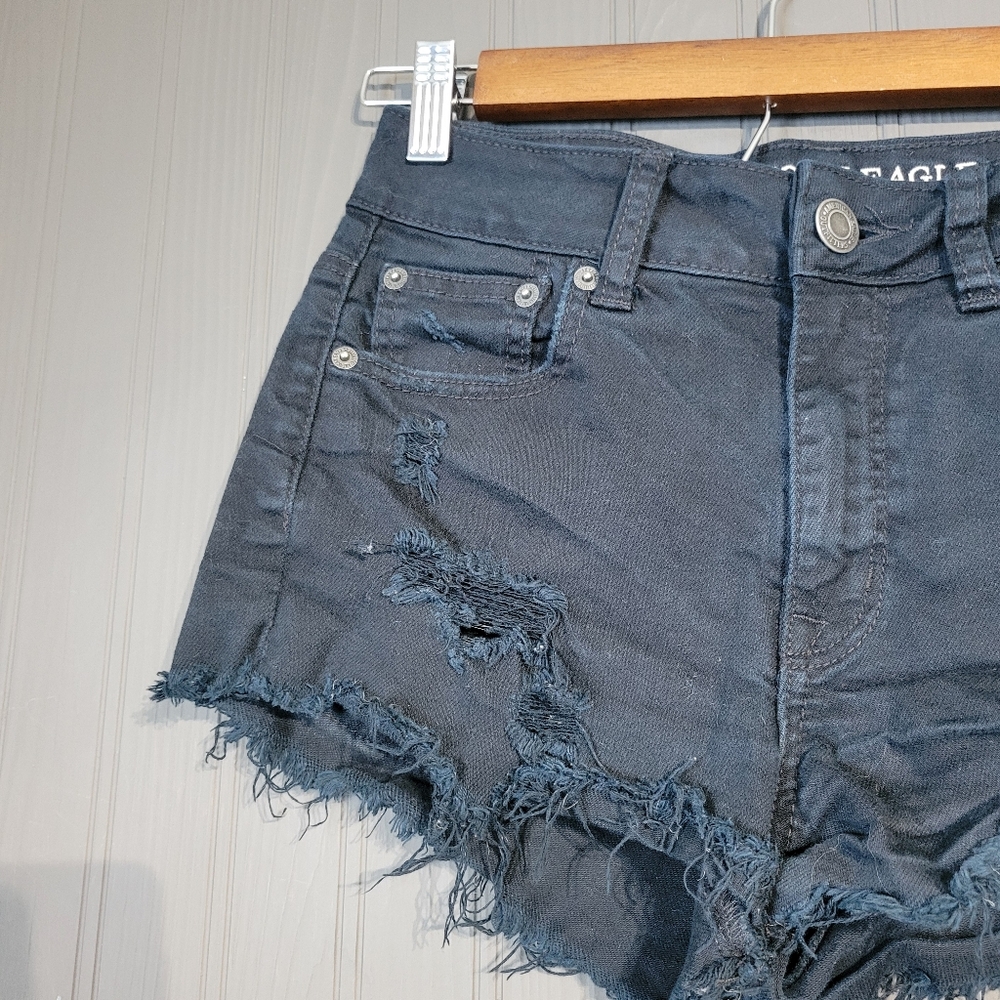 American Eagle Distressed Jean Shorts Cut Off Stretch Denim Black Women's Size 2 - Picture 3 of 5